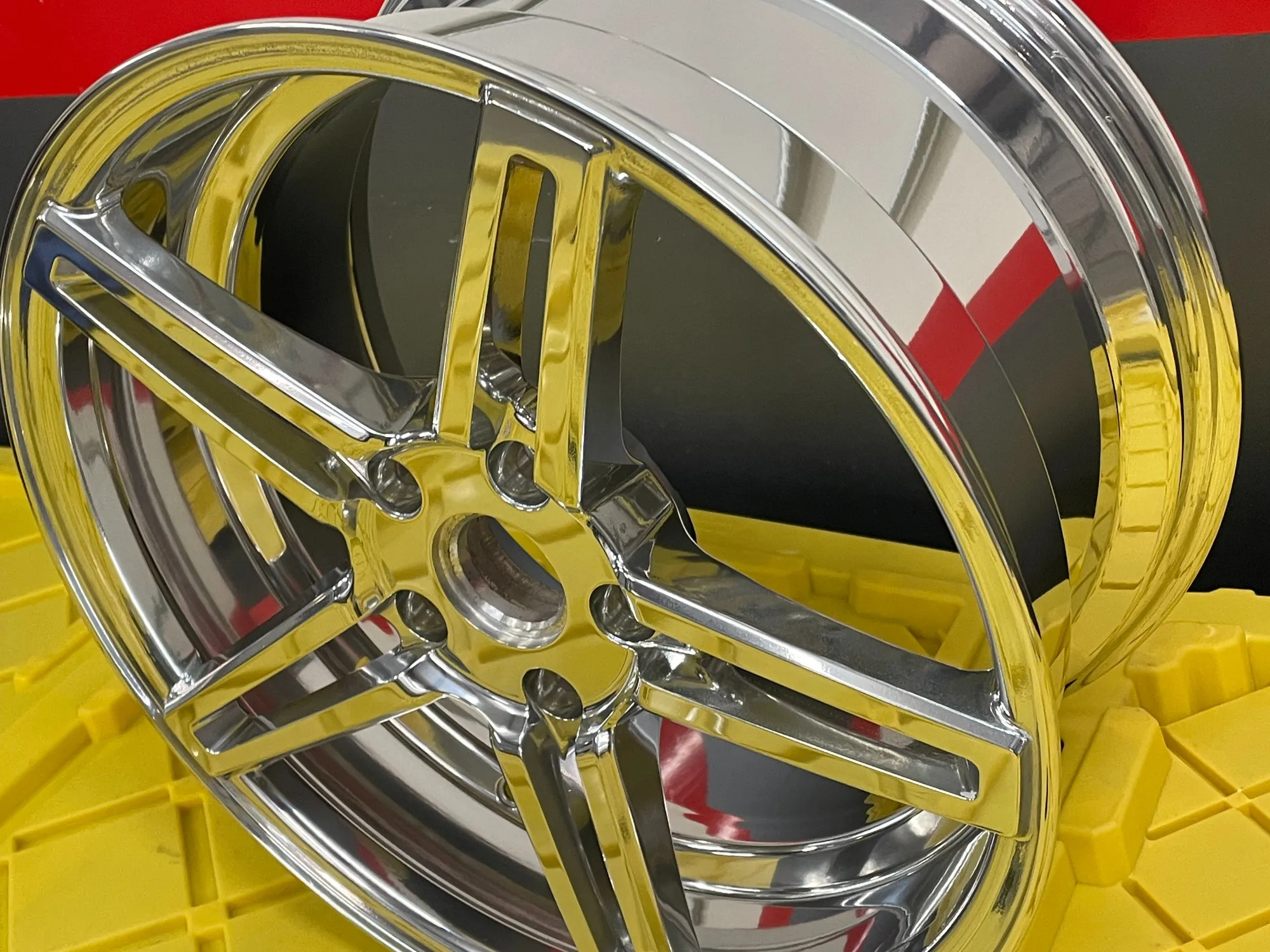 Polished five-spoke street wheel